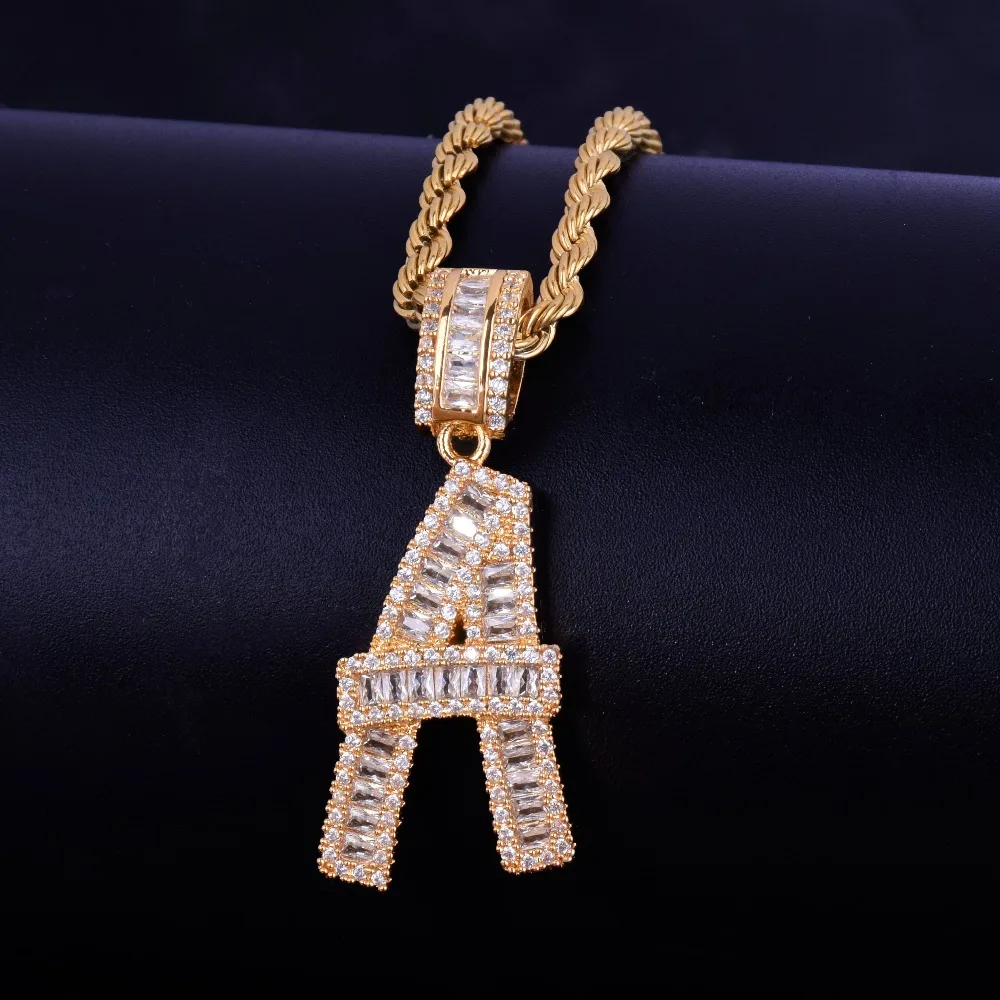 Iced Out багет инициалы буквы кулон в стиле хип-хоп цепь золото серебро Шику Циркония Для Мужчин's кулон в стиле хип-хоп ювелирные изделия