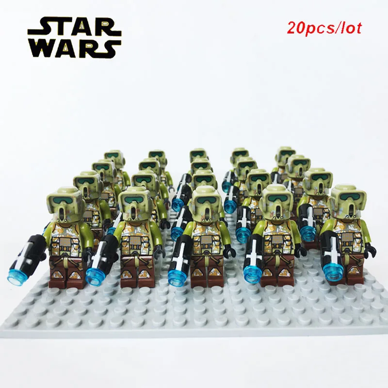 JR-SW518 no baseplat Новинка, 20 шт./лот, Звездные войны, клон, кашиыык, клон, разведчик, с пистолетом, совместим с кирпичом, 72035 блок, игрушки, детский подарок - Цвет: JR-SW518 no baseplat