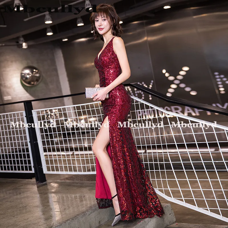 Mbcullyd темно красные блестящие платья русалки для выпускного вечера 2020 длинное