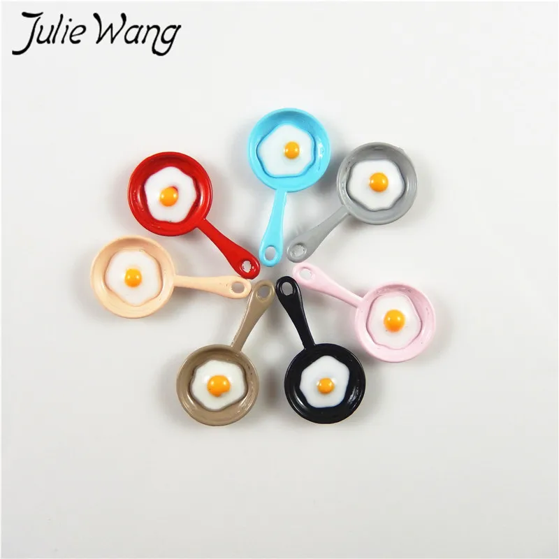 Mixed Julie Wang, 10 шт., эмалированная сковорода, амулеты, омлет в мини-цветной кастрюле, милая маленькая Подвеска из сплава для творчества, аксессуары для изготовления ювелирных изделий - Окраска металла: Mixed