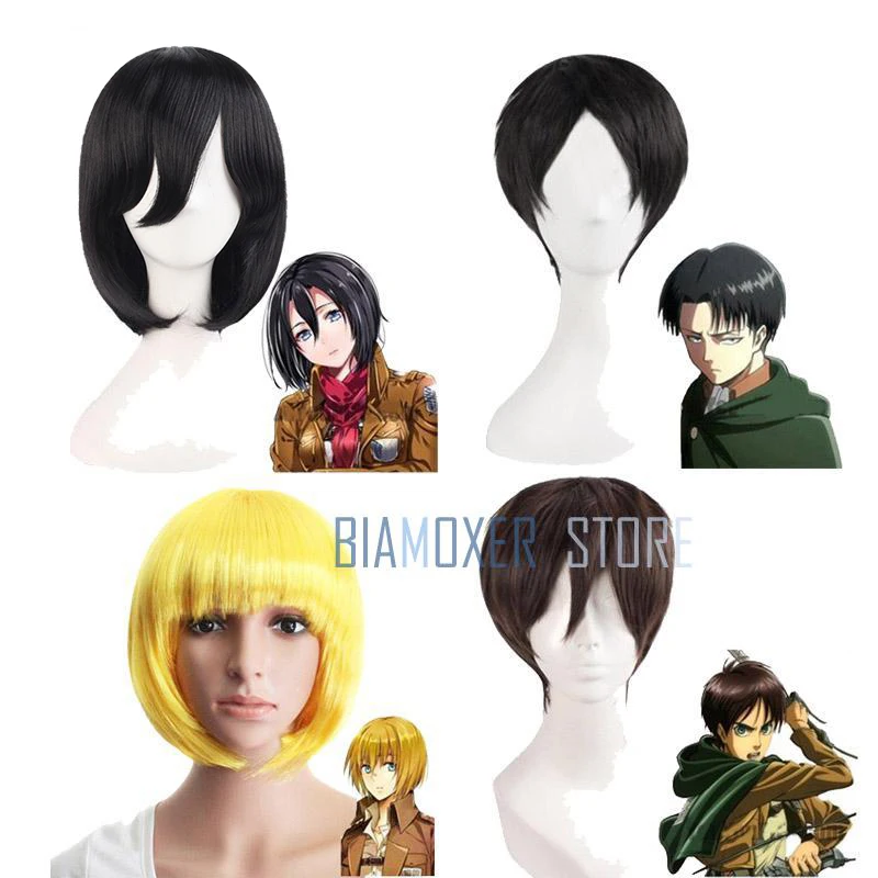 Shingeki No Kyojin Attack On Titan Wigs Mikasa Levi Sasha Eren Cosplay Costume Black Yellow And Brown Short Hair | Тематическая