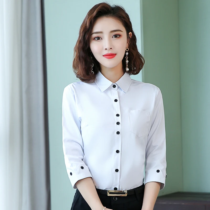 Женская деловая хлопковая рубашка тонкая офисная блузка с коротким рукавом топ