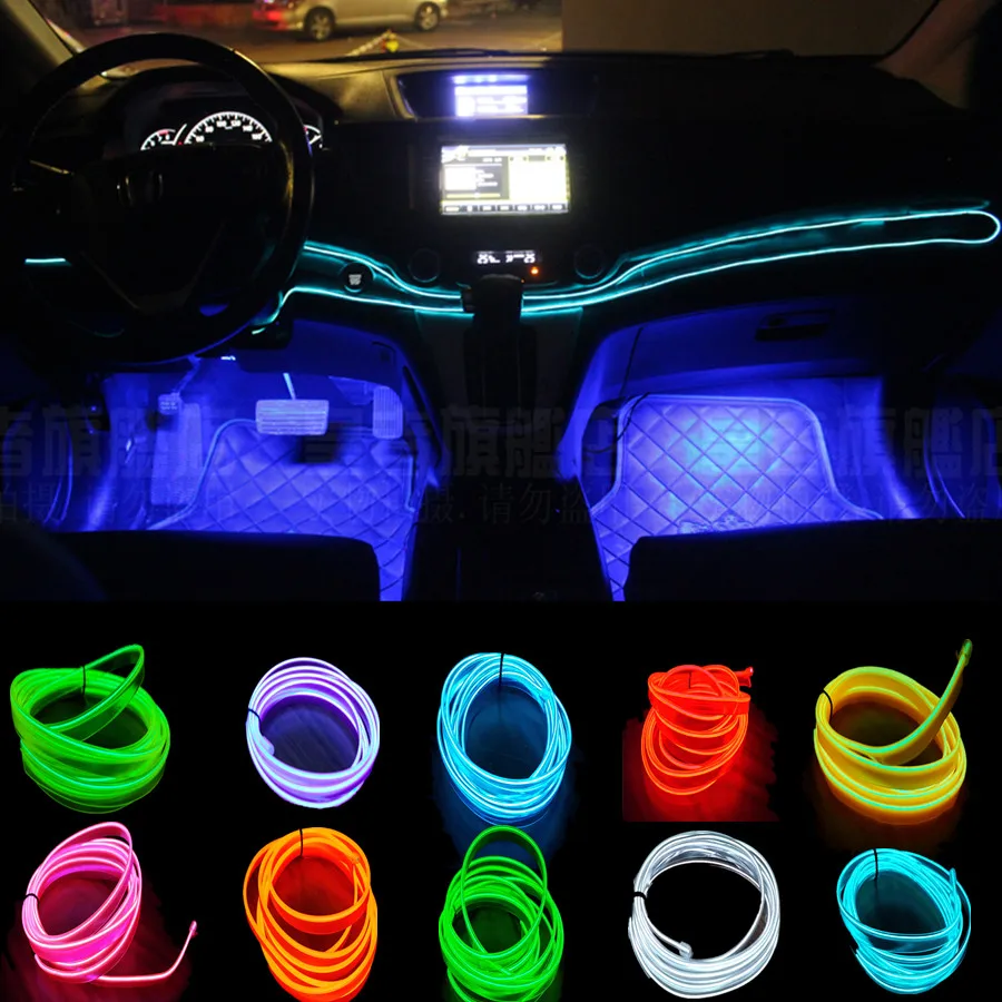 

JXF Car Lights Signal Decorative Lamp Accessories 2meter interior clamping-edge EL Wire Flexible Neon Decorate With Cigarette