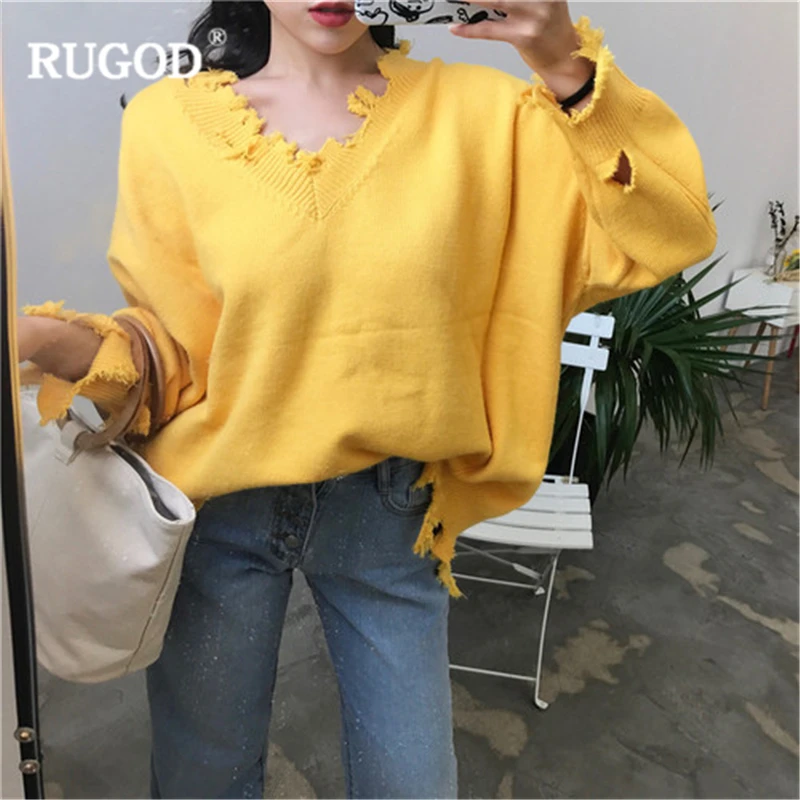 RUGOD новые модные женские Однотонный свитер 2018 Повседневное нерегулярные шеи с