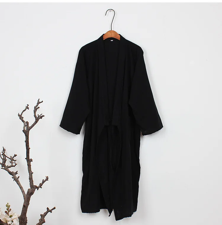 Mens Black Cotton Пара кимоно халаты для женщин и мужское хлопковое белье юката Халат японский стиль Спа сауна банный Халат - Цвет: Mens Black Cotton