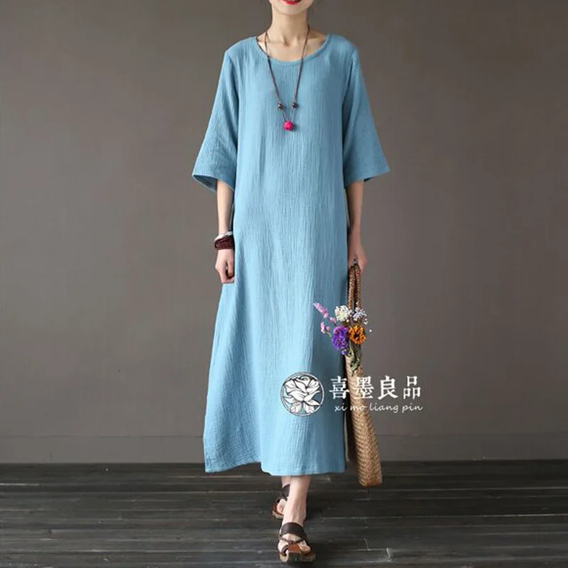 Льняное Хлопковое платье размера плюс новинка 2017 модное женское летнее короткое