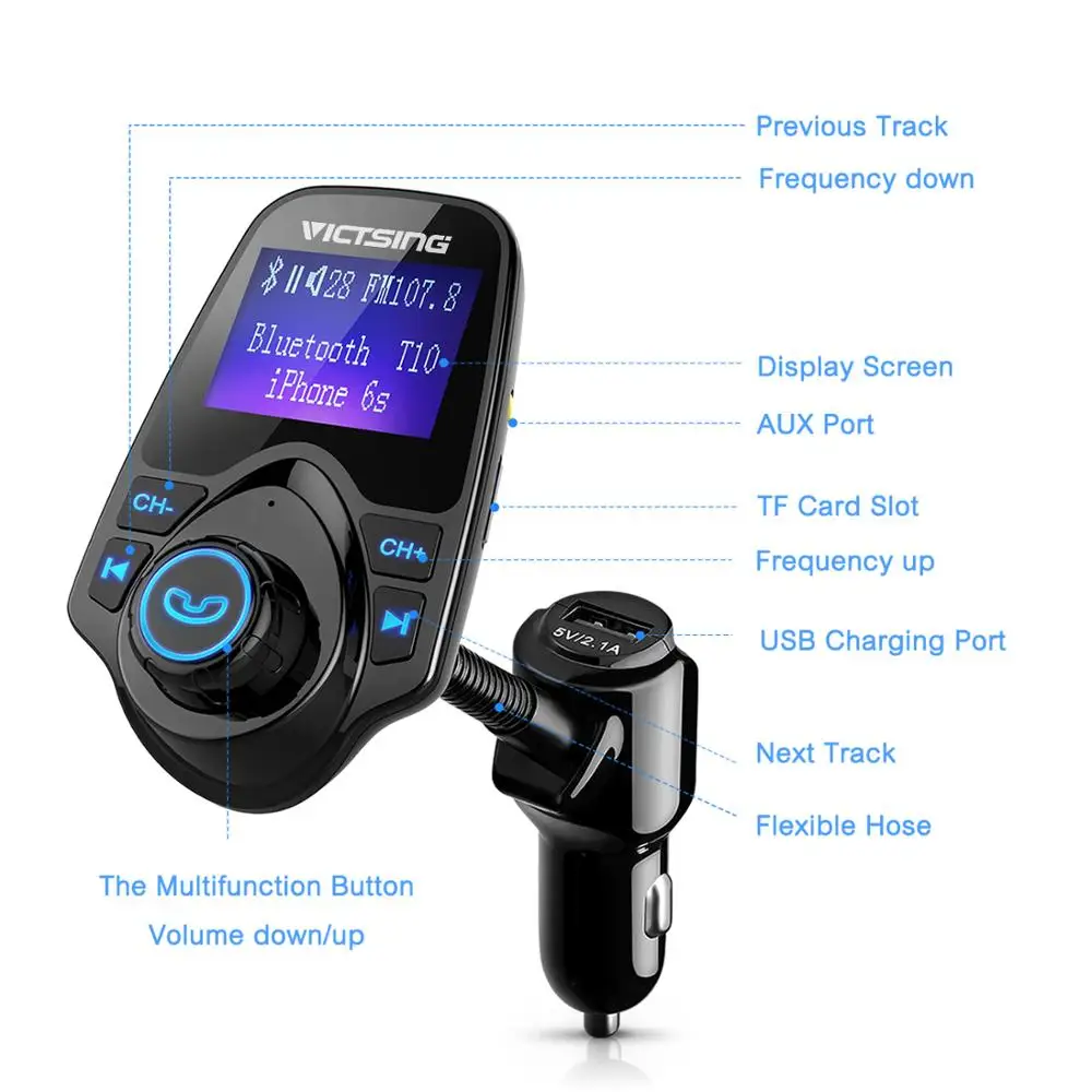 Автомобильное зарядное устройство Bluetooth FM передатчик USB беспроводной