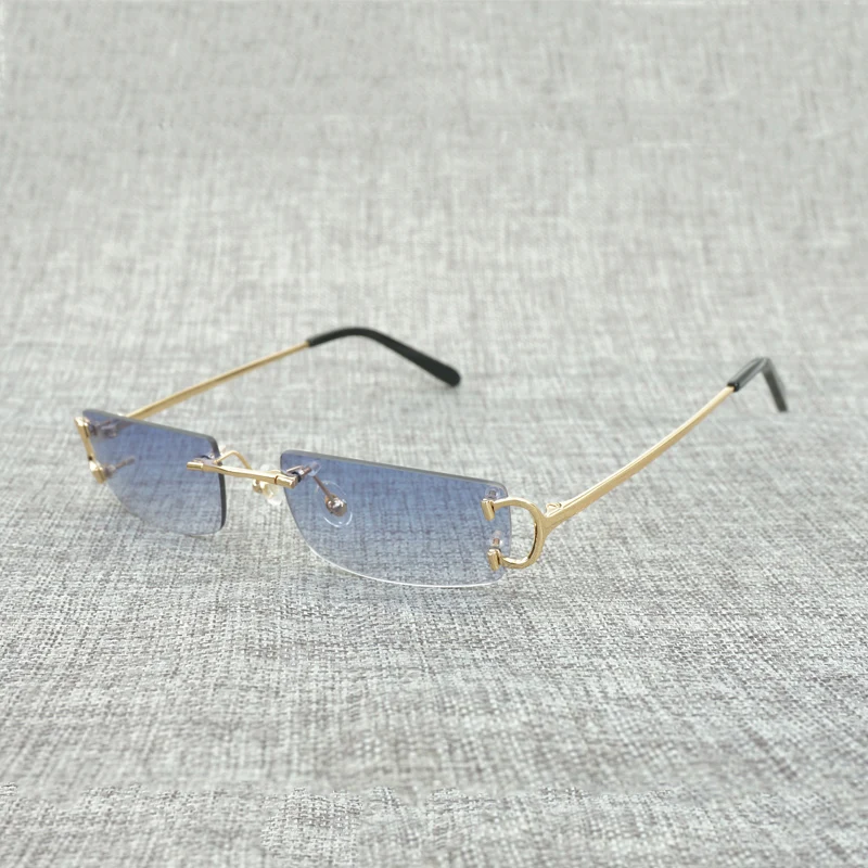 

Vintage Small Lens C Wire Sunglasses Men Rimless Square Sun Glasses Women for Outdoor Club Clear Glasses Frame Oculos Shades