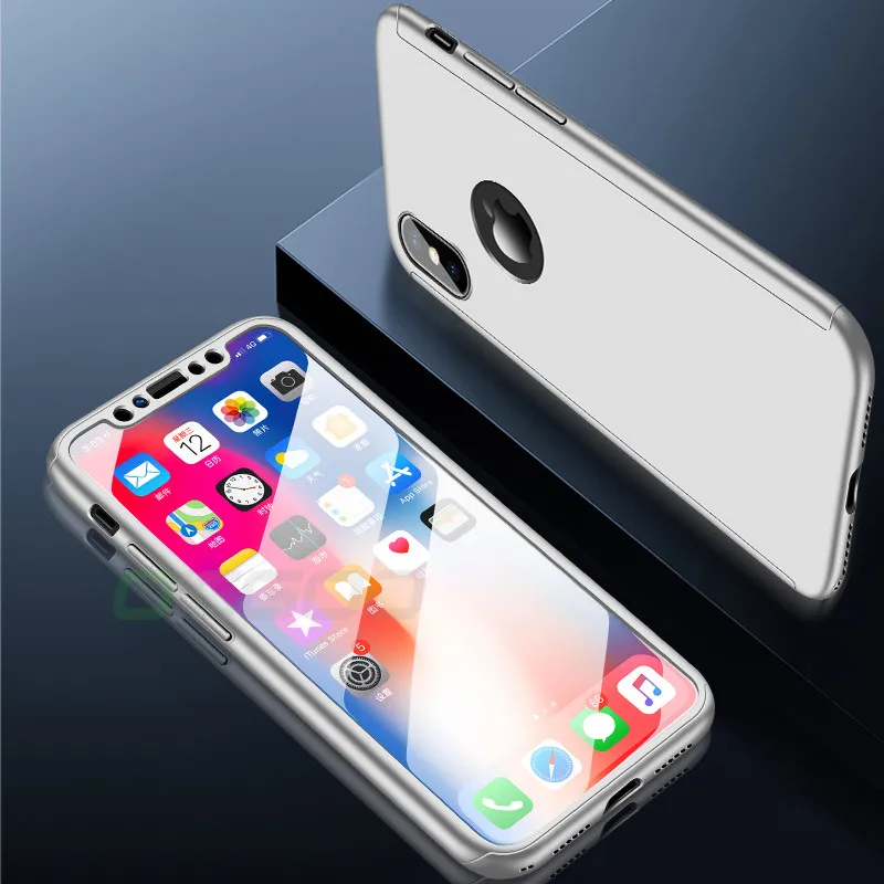 Серебристый 360 градусов полный чехол для телефона для iPhone 7 8 Plus X Xs Max Xr Capa чехол s для iPhone 6 6S Plus X Xr 5 5S SE чехол Coque Shell - Цвет: Серебристый
