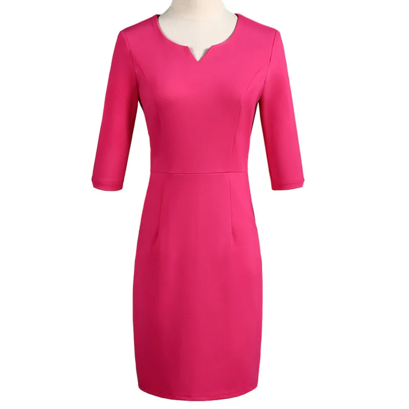 Fmasuth Office Wear Elegant Blue Dress Women 3/4 Sleeve Above Knee 4XL Big Size Business Clothing 88-505 | Женская одежда