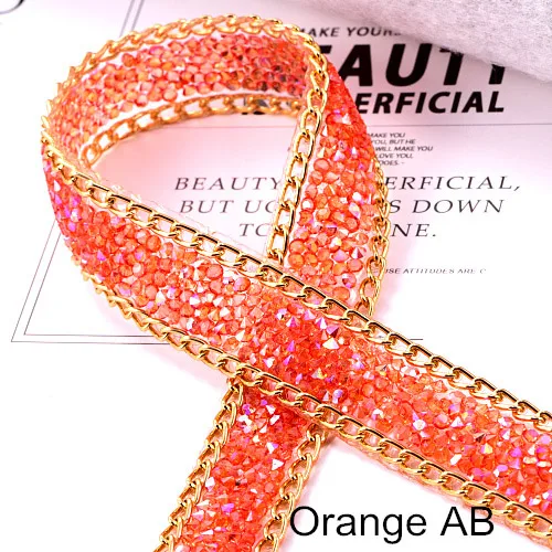 Orange AB 1 ярд 2 см Стразы горячего крепления отделка с цепочкой красочная Смола сетка исправление страз кристалл окантовка для свадебного платья B1247 - Цвет: Orange AB