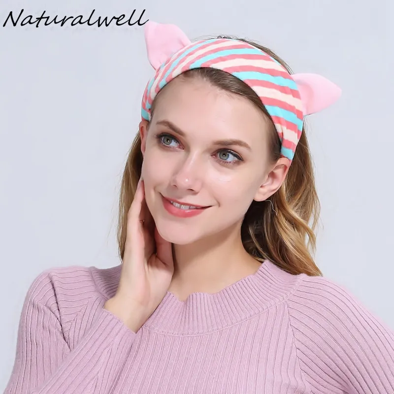 

Повязка на голову Naturalwell для йоги, милая Мягкая повязка на голову с кошачьими ушками для женщин и девушек, тюрбан, головной убор для девочек, ...