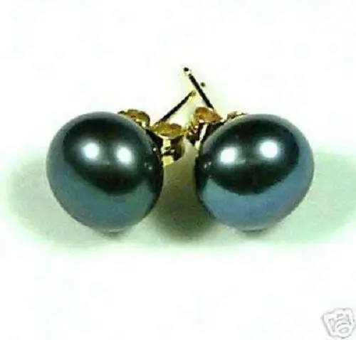 free shipping 10-11mm Natural south sea black STUD pearl earrings 14k/20 GOLD | Украшения и аксессуары