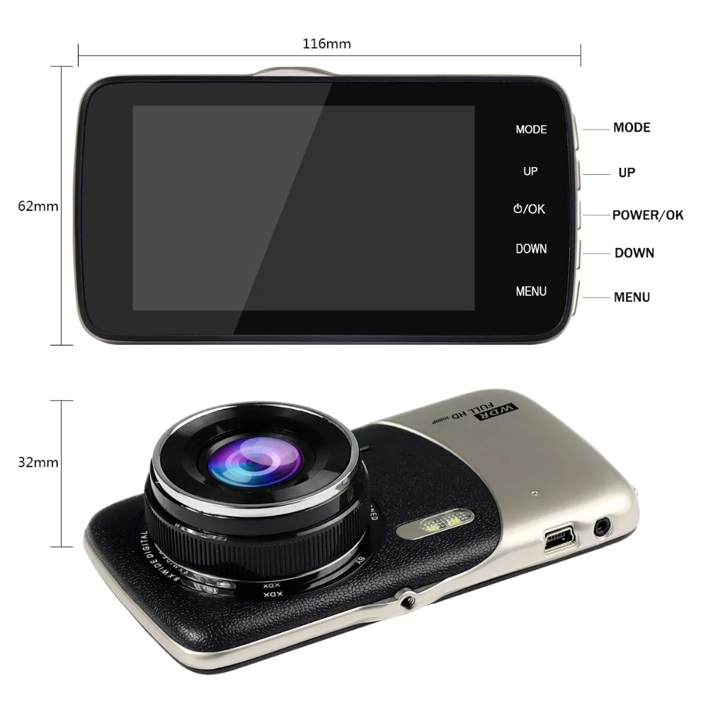 Мини Dash Cam Двойной объектив Автомобильный цифровой видеорегистратор с