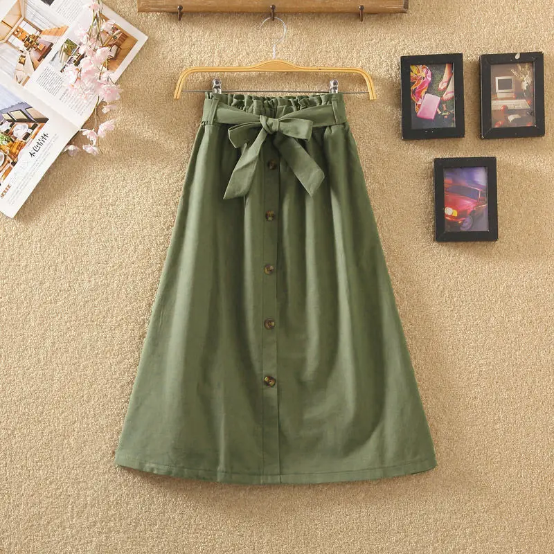 

VANGULL Spring Autumn Skirts Women 2019 New Midi Knee Length Korean Elegant Button High Waist Skirt Female Pleated School Skirt