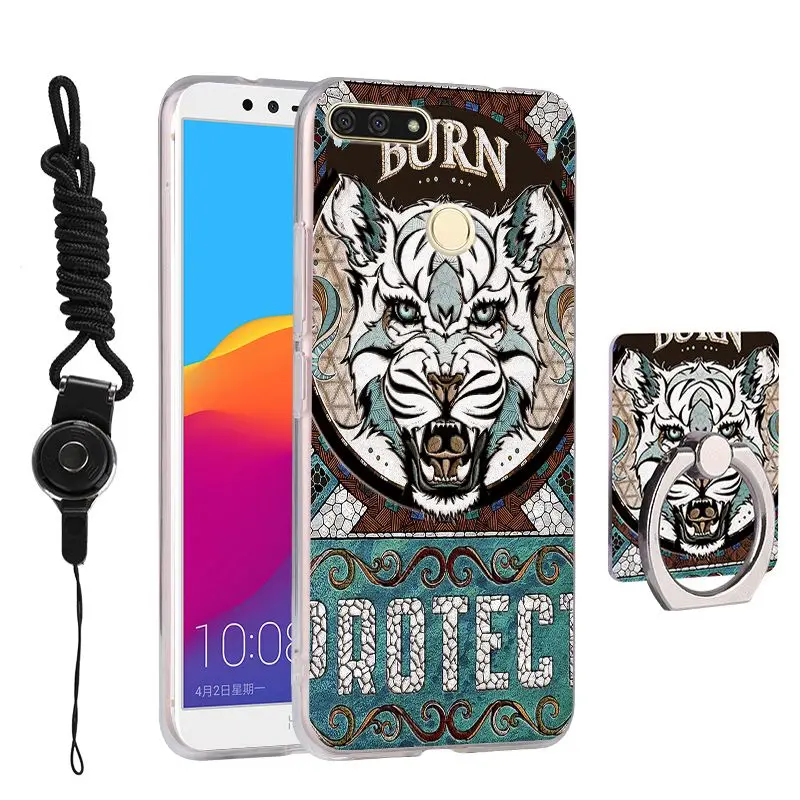 COMEBUY For Huawei Honor Y6 Prime 2018 Case Relief Painting Soft TPU Silicone With Finger Ring Holder |