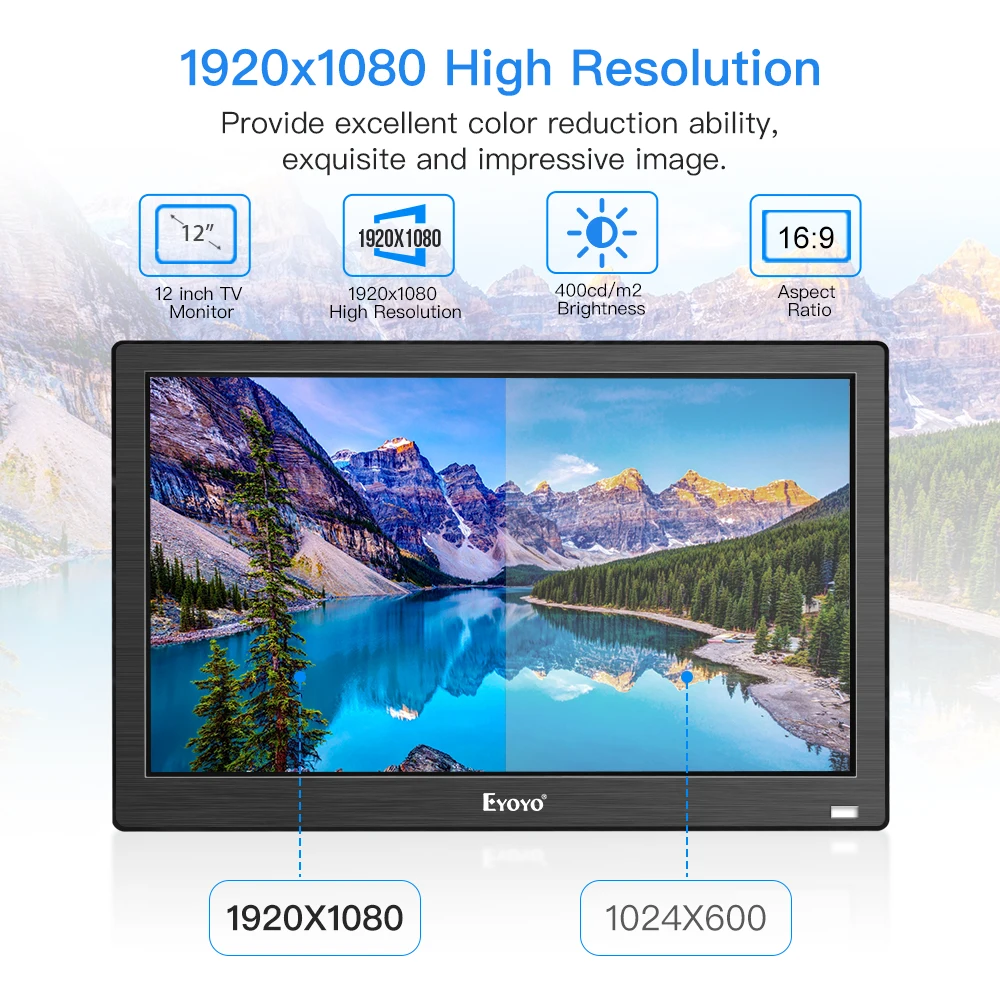 Eyoyo EM12T 1" 1920x1080 HDMI Портативный usb-монитор кухня ips ЖК-экран дисплей DVD вход дистанционное управление CCTV камера экран