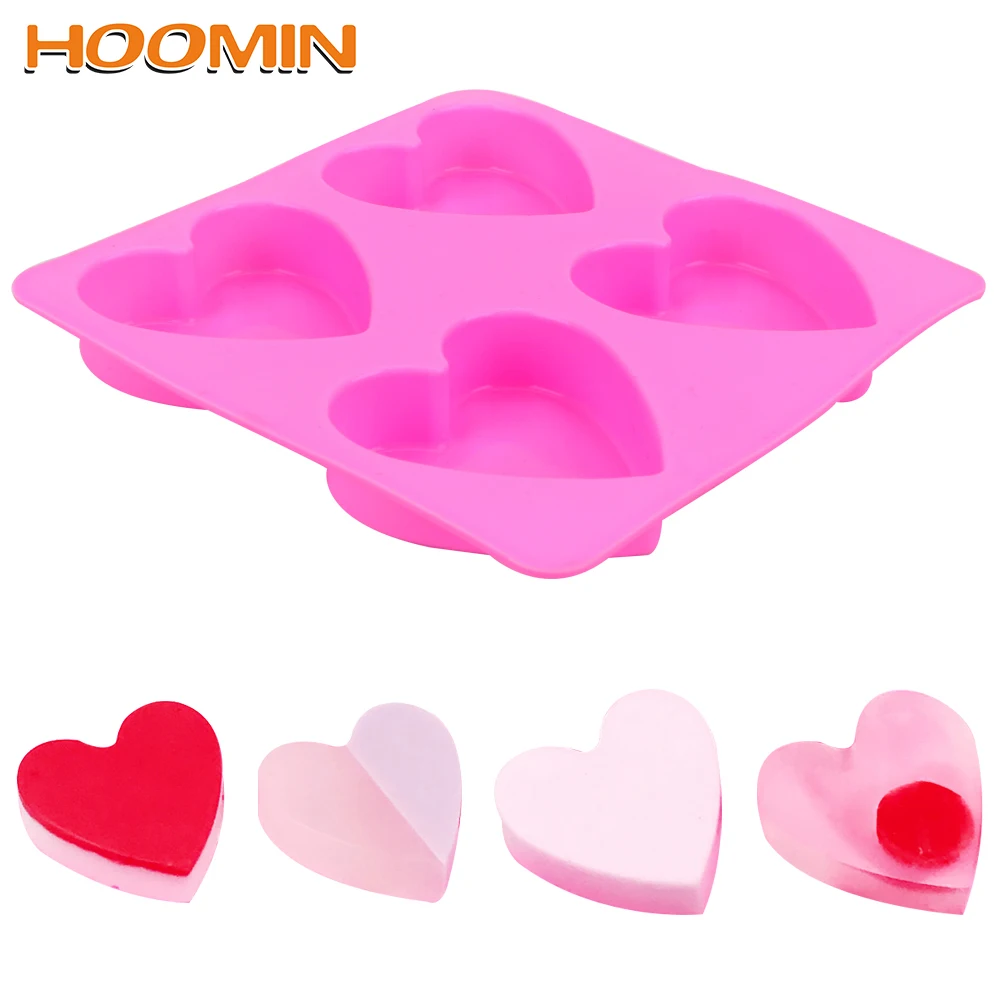 HOOMIN 4 отверстия в форме сердца 3D форма для торта помадка кекса желе конфеты