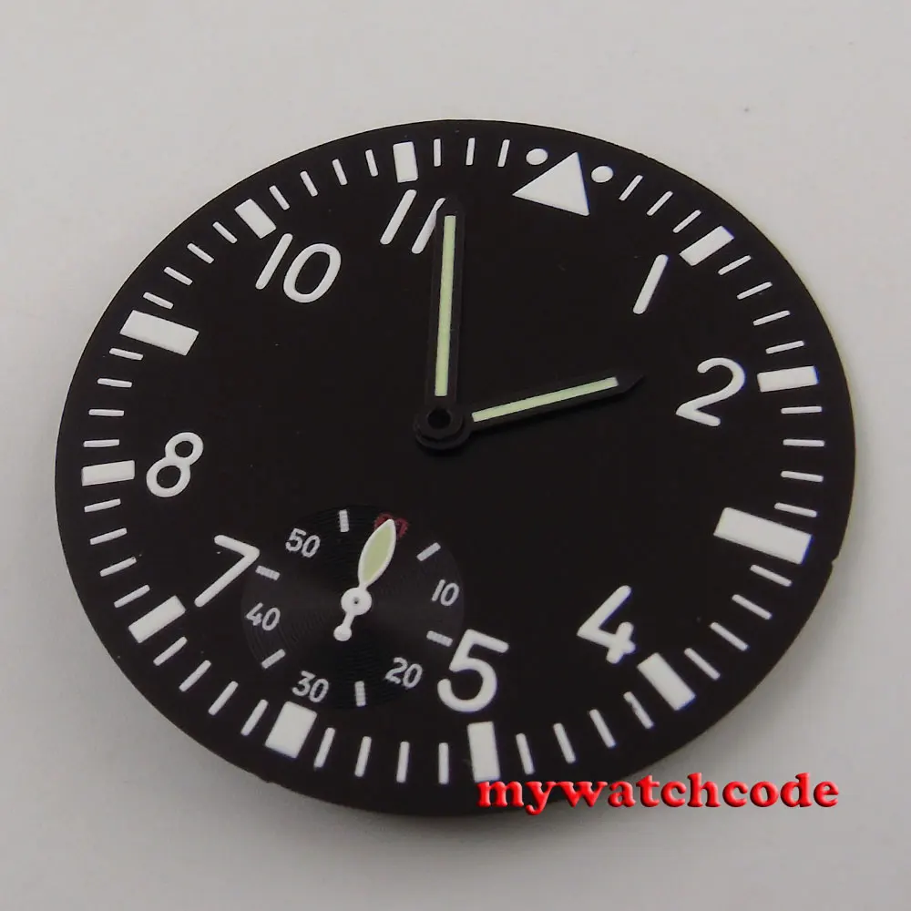 Мужские часы ETA 38 9 с черным циферблатом светящимся и синими стрелками 6498 мм