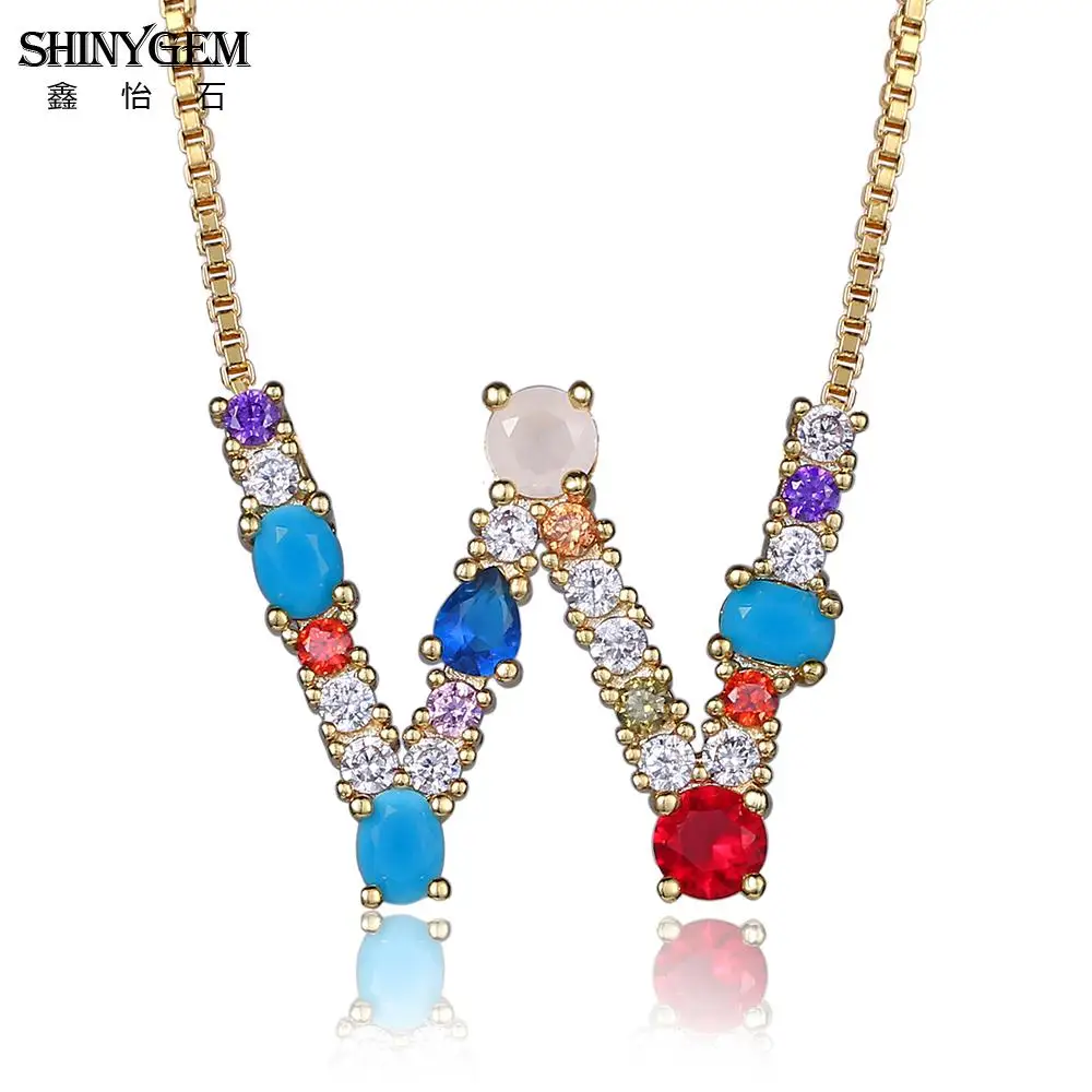 ShinyGem Радужное ожерелье с 26 буквами богемное фианитами и кристаллами