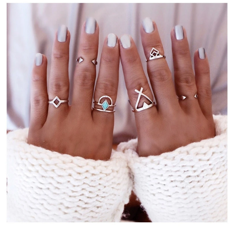 6 шт. серебряные кольца в богемном стиле ретро|crown ring|wholesale crown ringsring set |