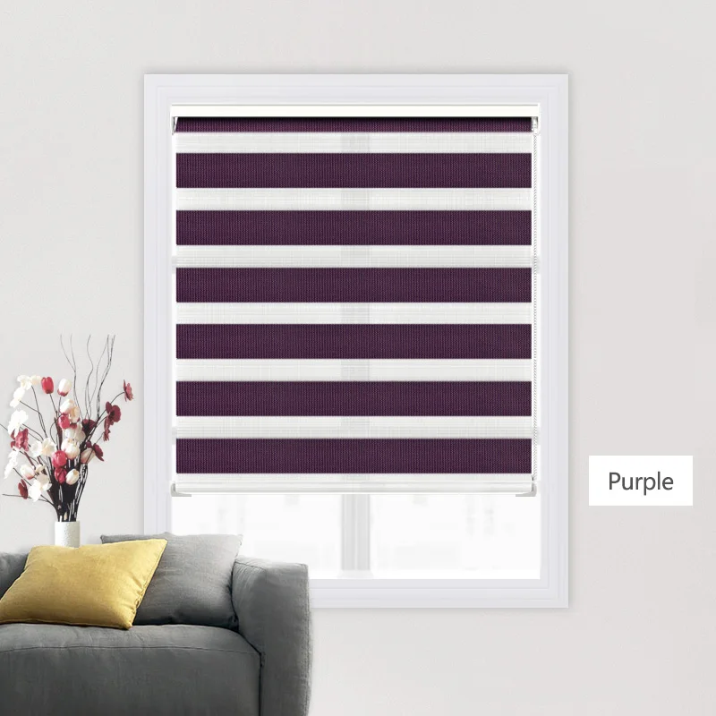 Purple CASAYA недорогие жалюзи с принтом зебры без сверления дизайн 85% затенение скорости двухслойные жалюзи Зебра Индивидуальный размер жалюзи день ночь - Цвет: Purple
