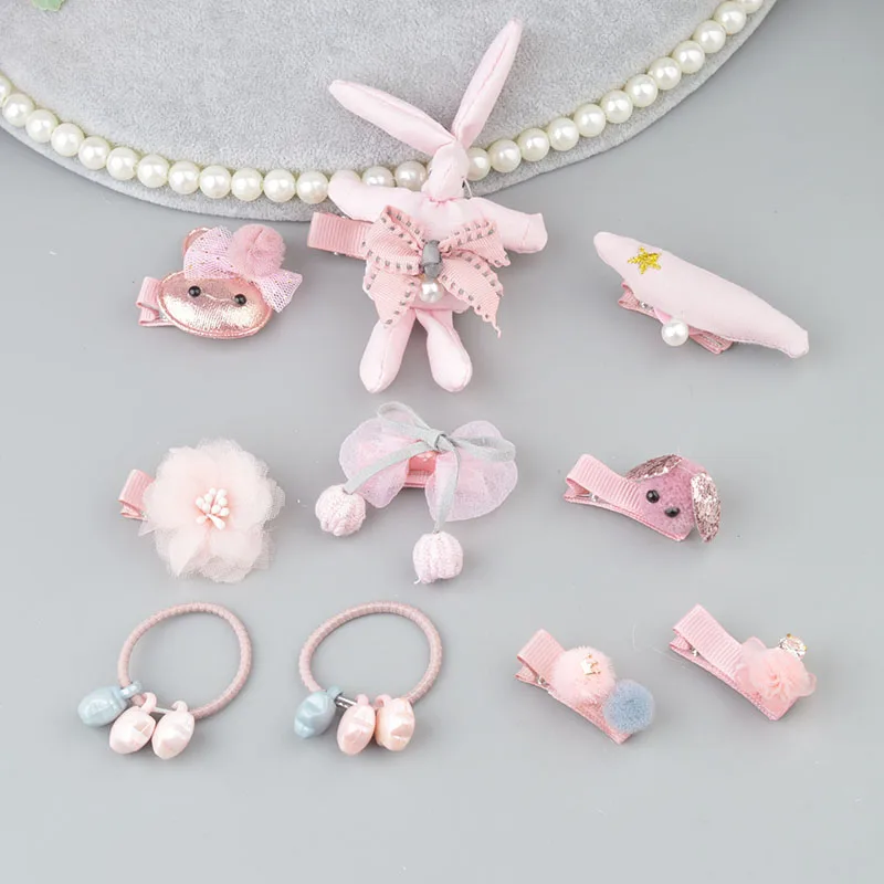 10 Pieces set pink 1 комплект цветок Дети Детские аксессуары заколки младенец, ткань лук цветок Головные уборы заколки для волос головной убор A7 - Цвет: 10 Pieces set pink