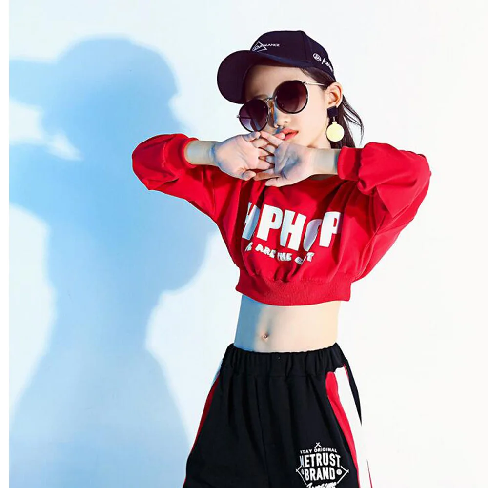 Детская красная одежда с длинным рукавом в стиле хип хоп костюм для джазовых