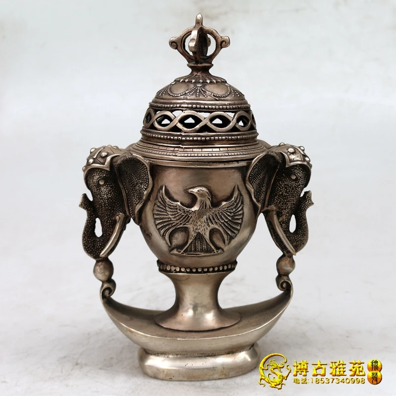 

Оригинальная тибетская Серебряная курильница старой династии Цин/печь для благовоний, резной дракон, слон, бесплатная доставка