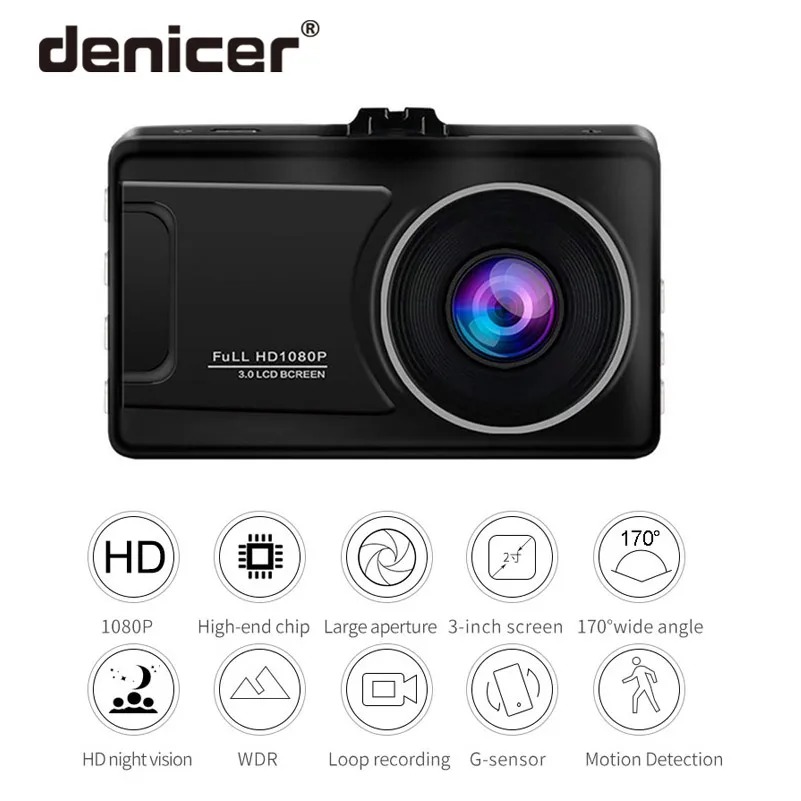Denicer Full HD 1080P Автомобильный видеорегистратор Камера Регистратор 170 градусов