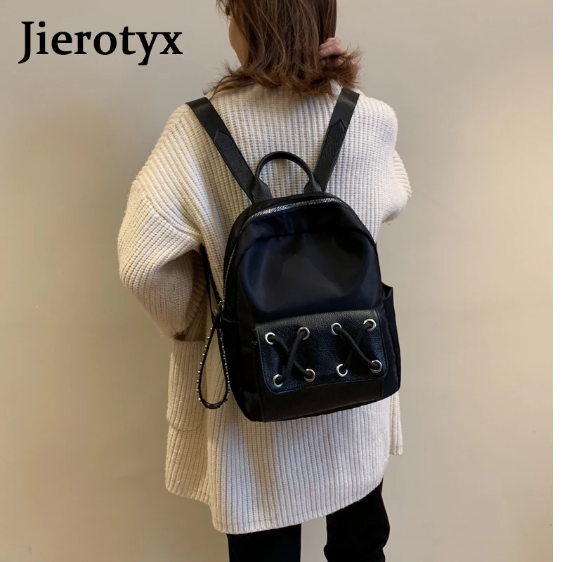 Женский рюкзак JIEROTYX в стиле панк черный школьный для девочек подростков большие