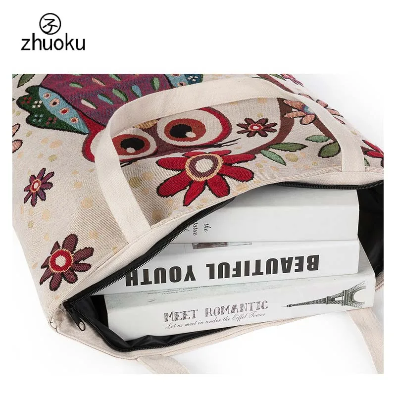 Environmental Tote bag reusable shopping Embroidery owl Canvas fabric Women Shoulder shopper bolsa tela T46 | Багаж и сумки