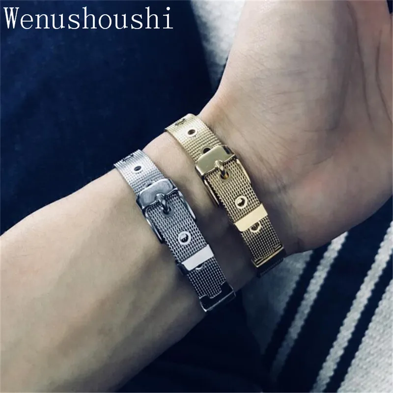 Wenushoushi ширина 1,8 см длина 21 см Нержавеющая сталь ремешок для часов браслеты для женщин золотой цвет титан классический короткий браслет fj168