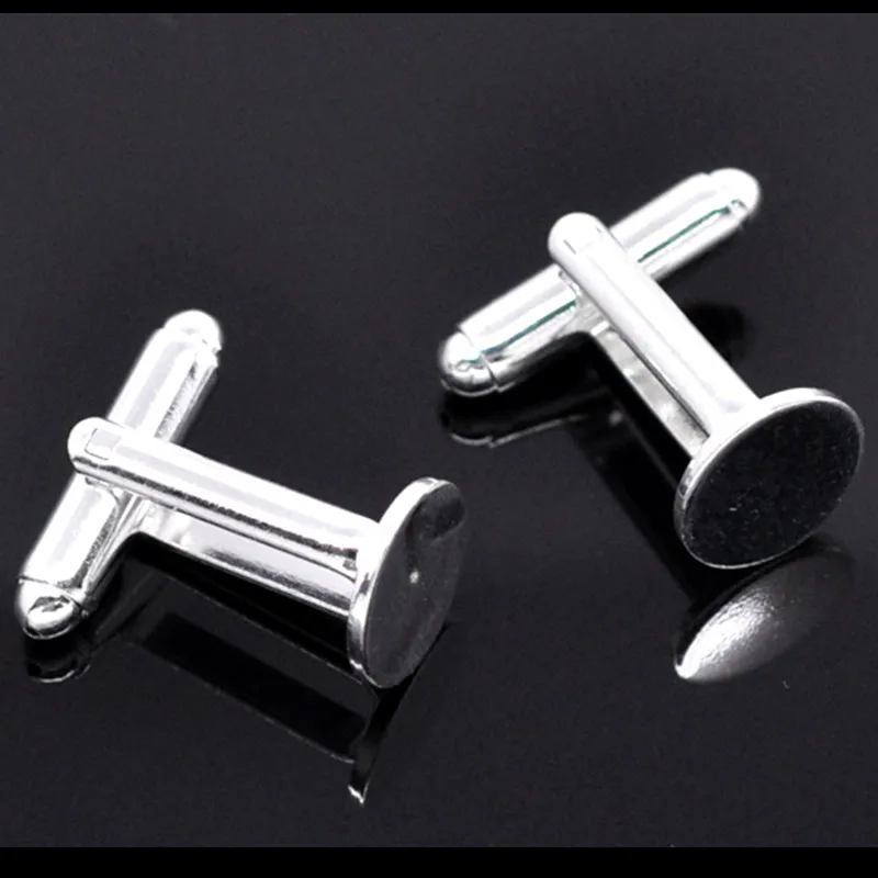 

10Pcs Cuff Links Cufflinks Flat Pad Copper Round Silver Plated For Clothes Jewelry DIY Findings 25x10mm