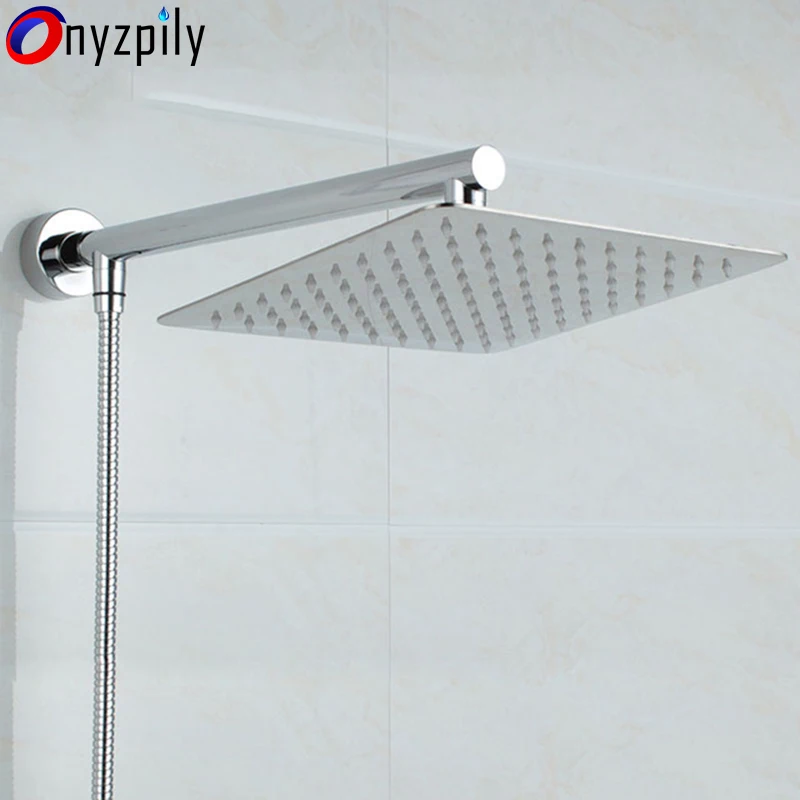 Wall Mounted Chrome Ultrathin Square 8&quot Shower Head + Brass Arm 150cm Srainless Steel Hose | Обустройство дома