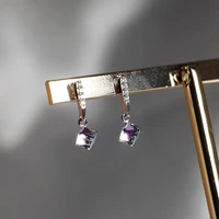 new 925 sterling silver earrings for women girls gift sweet zircon geometric rectangle