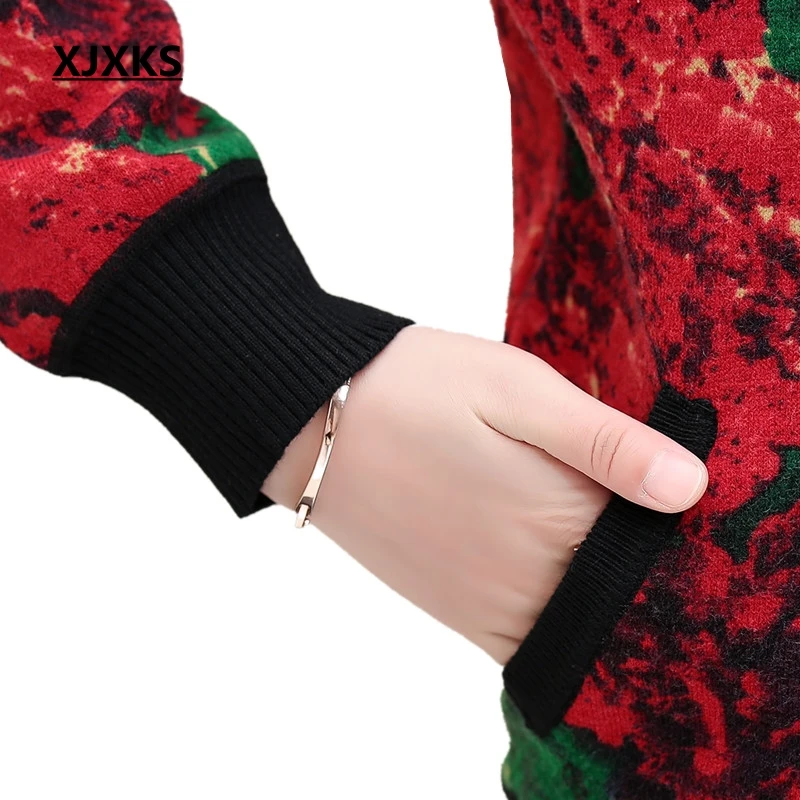 Женский свитер XJXKS теплая куртка с длинным рукавом и отложным воротником