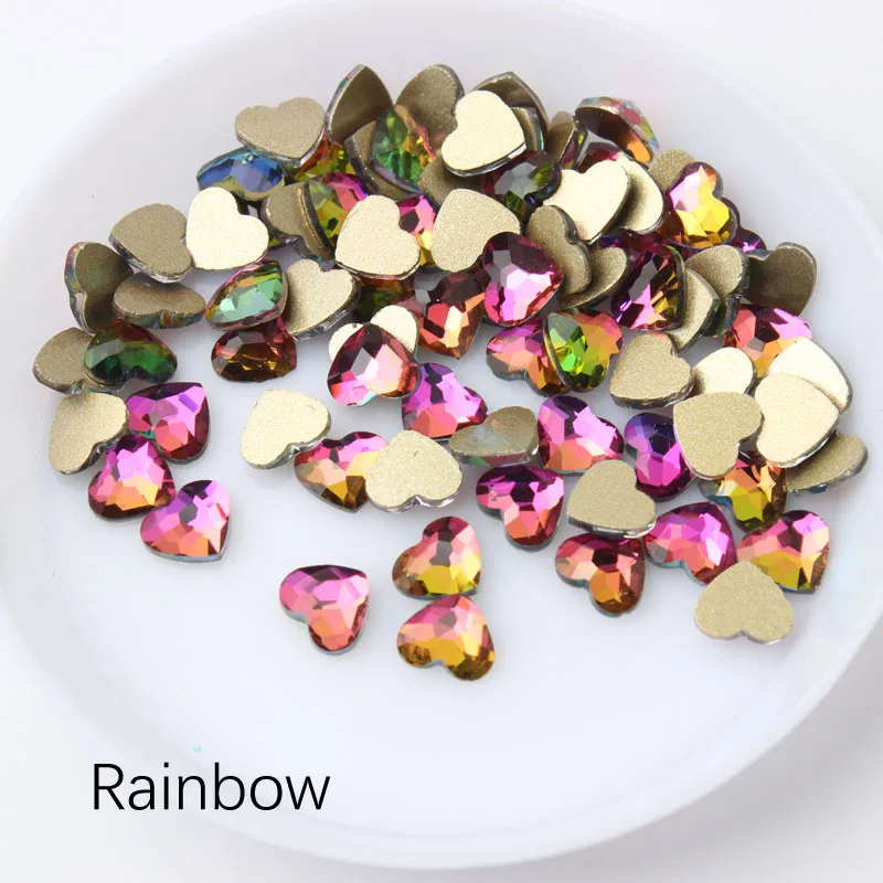 Rainbow Горячая Распродажа, 3D Стразы для нейл-арта, сердце, 5,5x6 мм, стеклянные кристаллы с плоской задней стороной, для украшения ногтей, стразы - Цвет: Rainbow