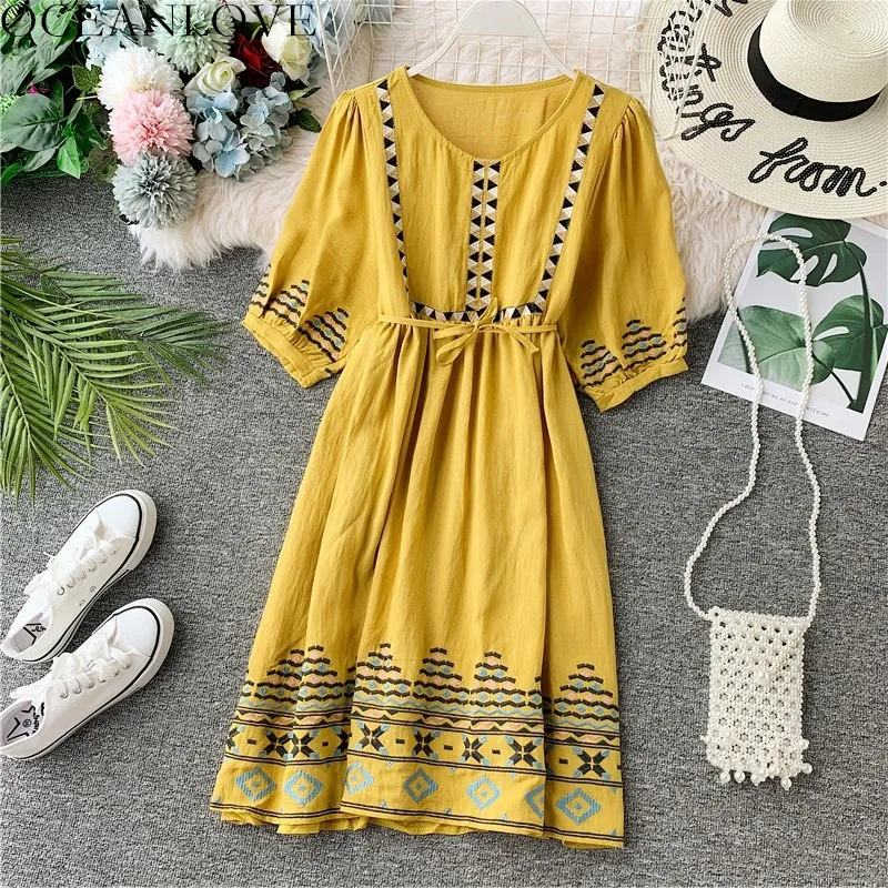 Женское платье с вышивкой OCEANLOVE богемное свободное средней длины v-образным