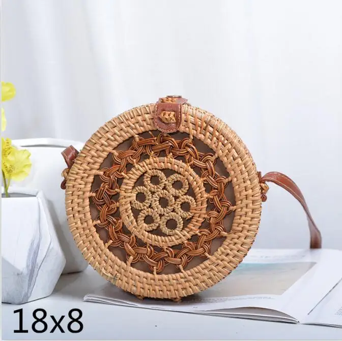 qiziqi18x8 Новые черные круглые сумки из ротанга для женщин, богемная пляжная сумка-Кроссбоди, соломенная ручная работа, тканая круглая сумка на плечо, женские сумки - Цвет: qiziqi18x8