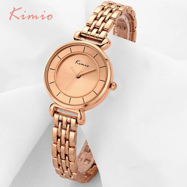 KIMIO простые кварцевые часы с двойным циферблатом и золотым браслетом женские