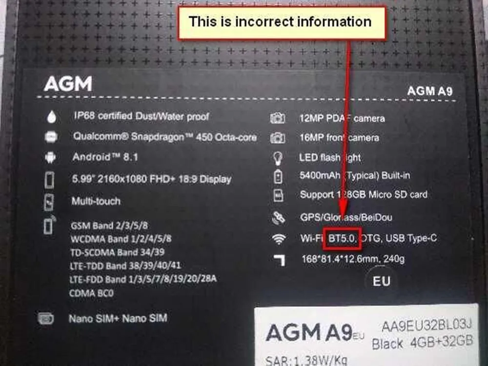 Официальный AGM A9 кобрендинг ОЗУ 4 Гб 5,9" Android 8,1 прочный телефон 5400 мАч IP68 водонепроницаемый смартфон Quad-Box динамики NFC
