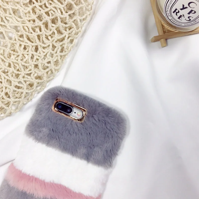 Роскошный теплый плюшевый чехол в полоску Capinha для Apple iPhone X 5 5S se 6 6splus 7 8 plus чехлы из