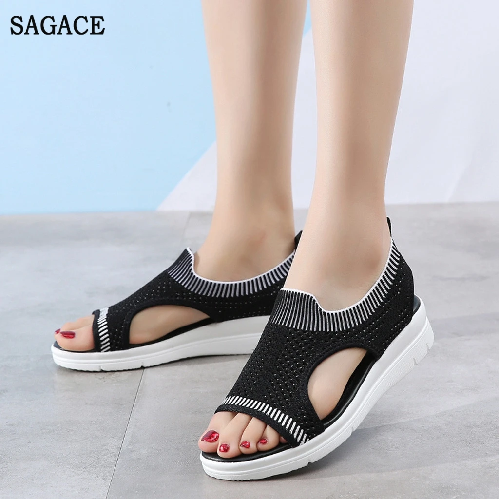 Женские шлепанцы на толстой платформе SAGACE черные повседневные сандалии из флока