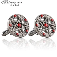 classic fashion pentagram cufflinks antique silver metal red black crystal vintage cuff links french shirts sleeve button men