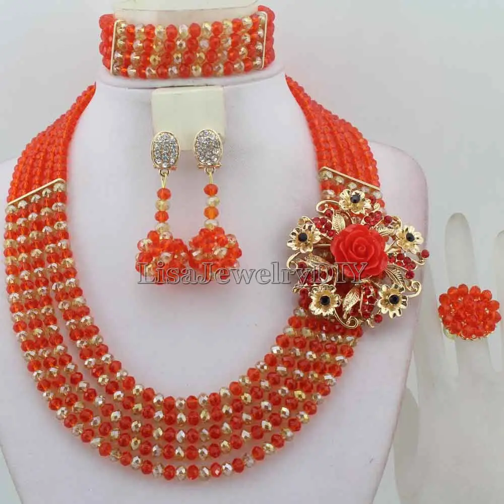 

Новое поступление, нигерийский Свадебный комплект, ожерелье, африканские бусы, Классический женский ювелирный набор с кристаллами HD6830