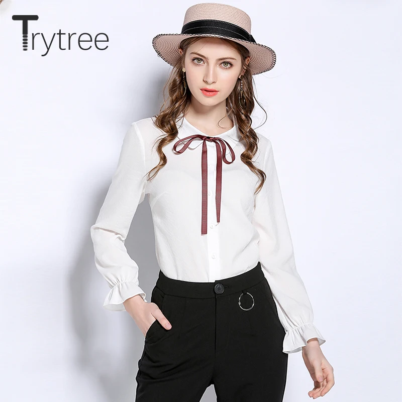 Ttytree Весна Лето Блузки Повседневная рубашка Женская Офисная Леди длинная 2018