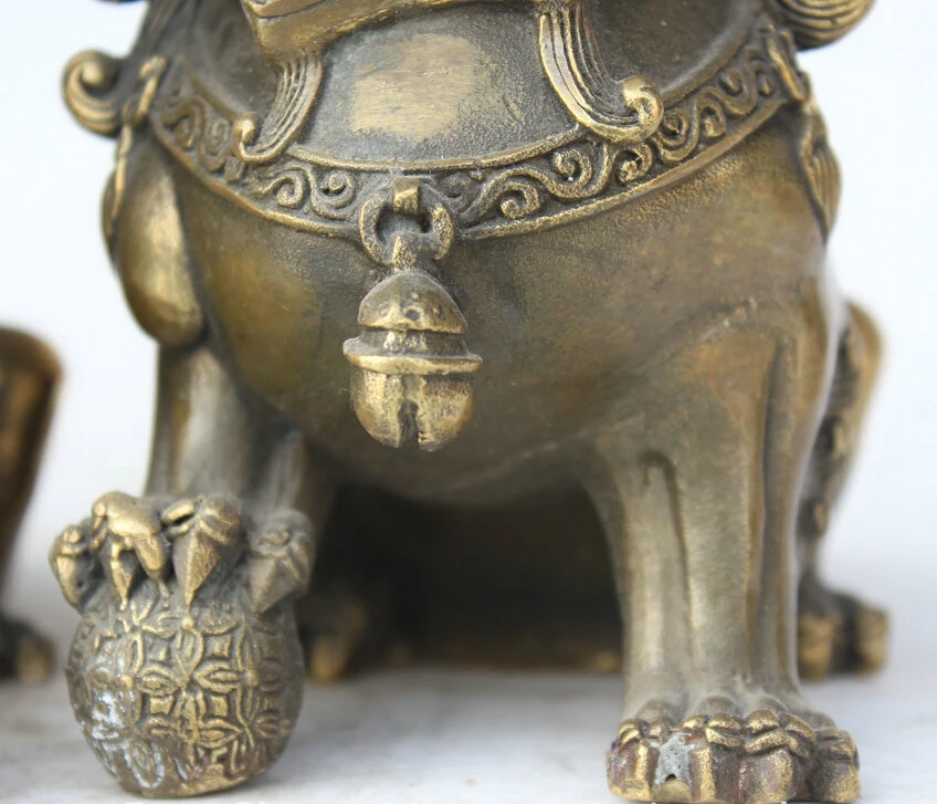 6 &quotКитайский фэн шуй фольклорная медная Статуэтка фу ФОО собака ограждение Лев