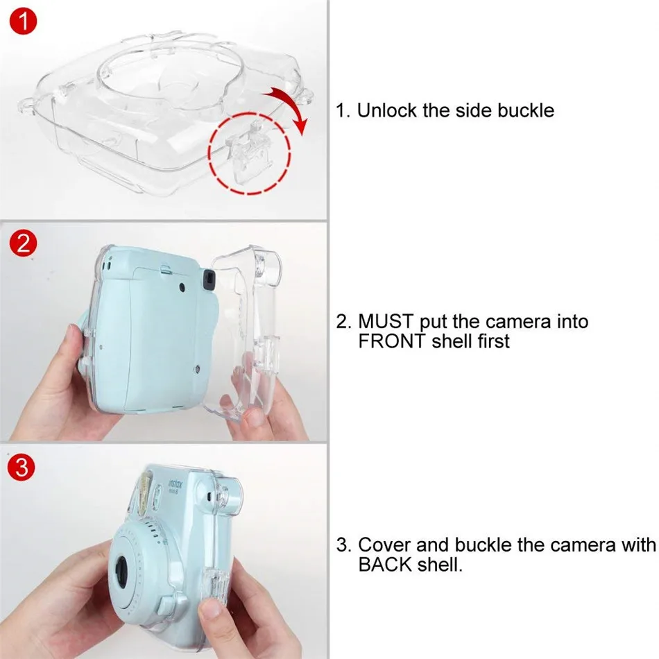 Waterlowrie Instax Mini 9 чехол прозрачный Пластик крышка Фотоаппарат моментальной печати защиты сумка с ремешком для ЖК-дисплея с подсветкой Fujifilm Instax Mini 9/8/8