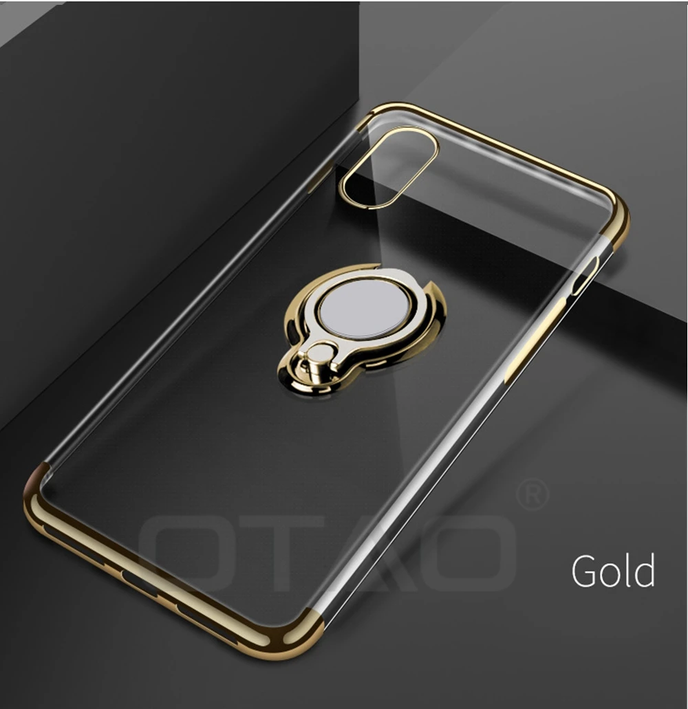 OTAO ультра тонкий прозрачный чехол для телефона для iPhone XS MAX XR X 8 7 6 6S Plus автомобильный Магнитный чехол s чехол с держателем-кольцом для пальца Coque